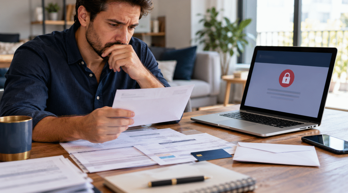 Cliente bancário analisando aviso de encerramento da conta