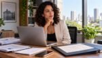 Profissional analisando contrato de prestação de serviços e rotina de trabalho
